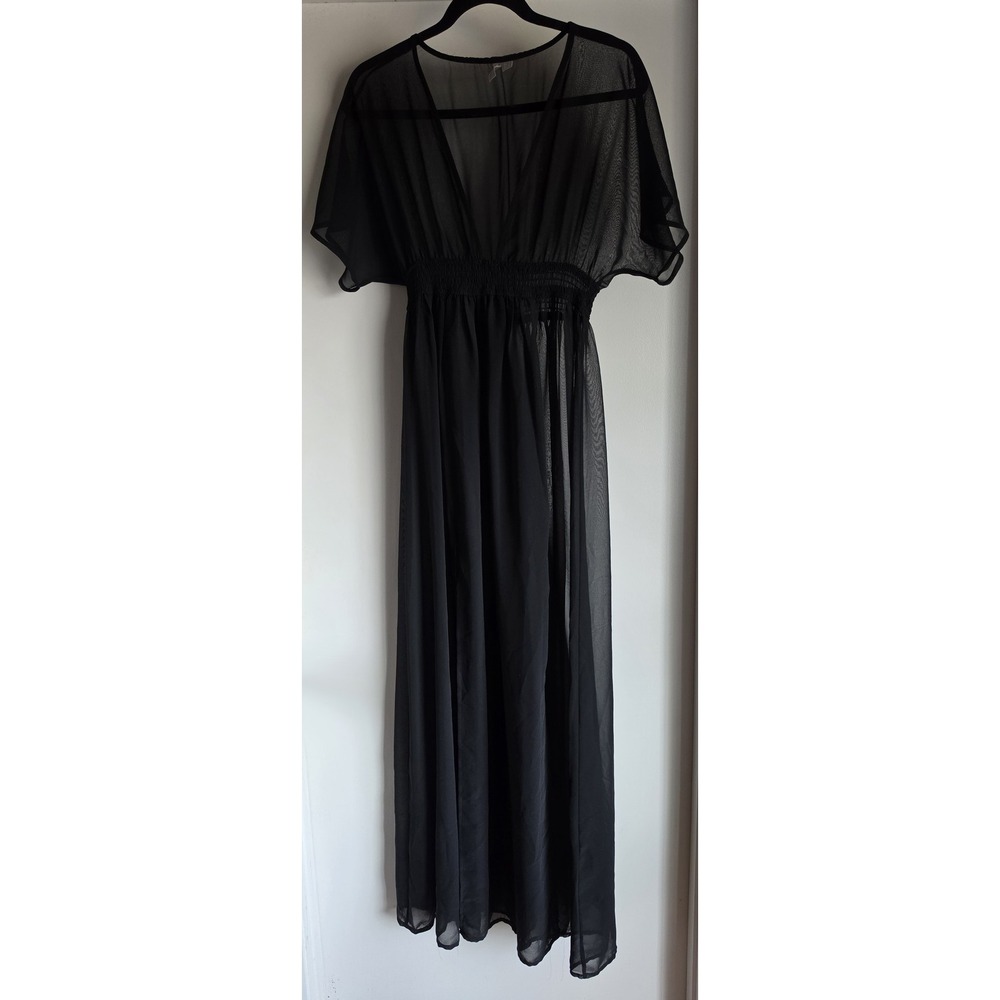 ASOS Maxi Dress Cover Up Size 4 Black V-Neck Short Sleeve Casual Sheer Sundress